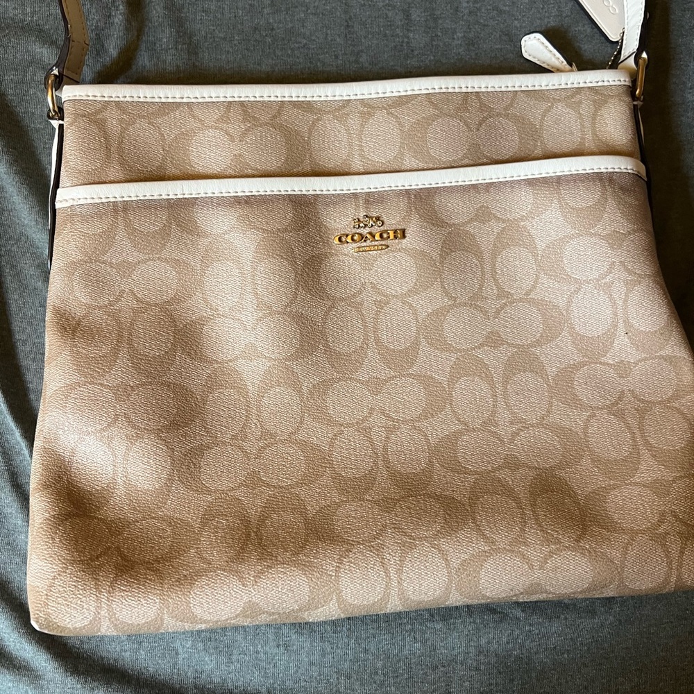 Coach Tan Crossbody Bag with Signature Pattern